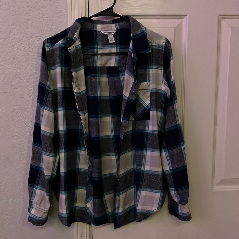 Plaid blue white yellow flannel